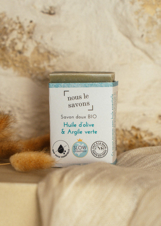 Savon bio doux – Huile d'olive & Argile verte