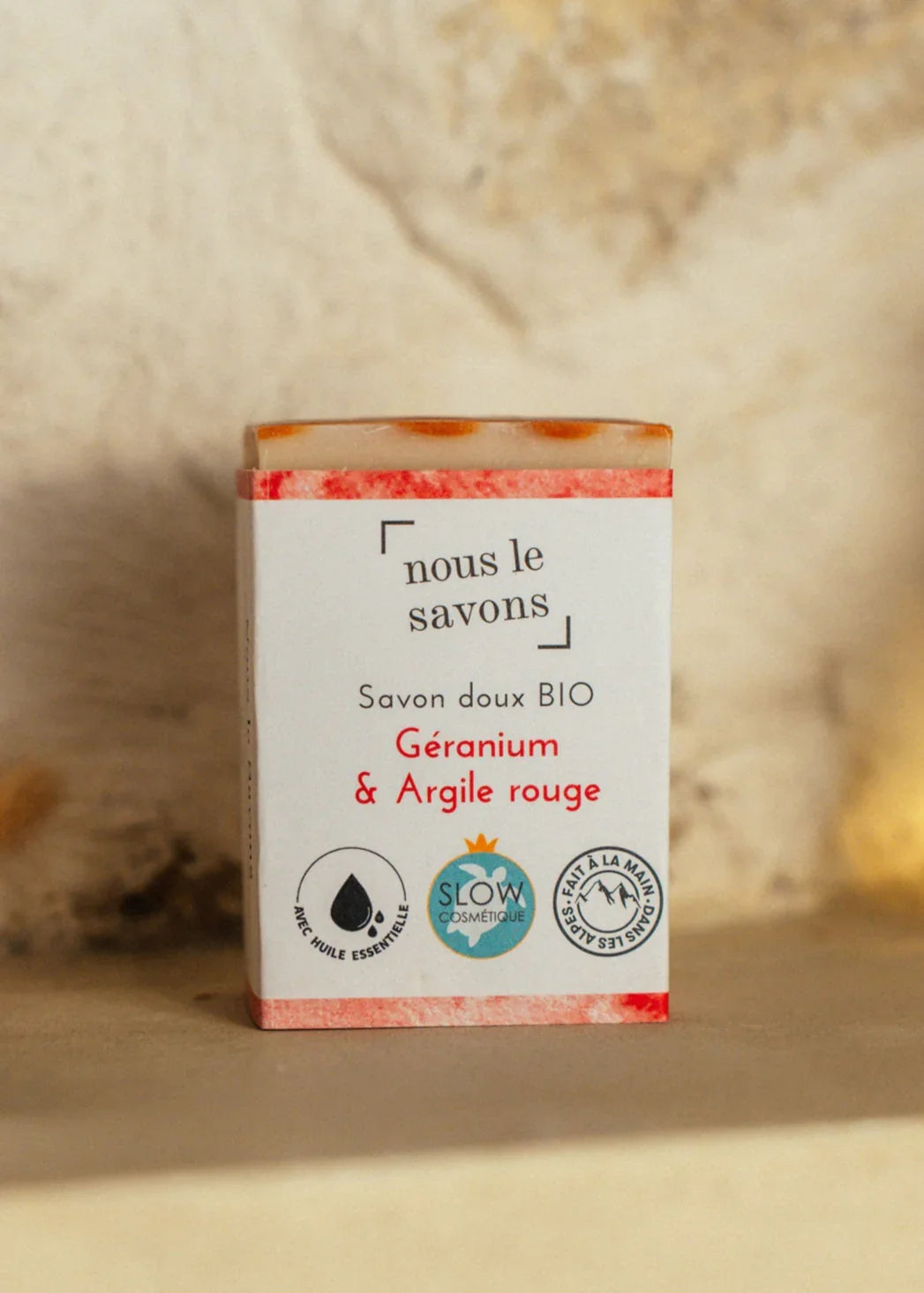 Savon bio doux – Géranium & Argile rouge