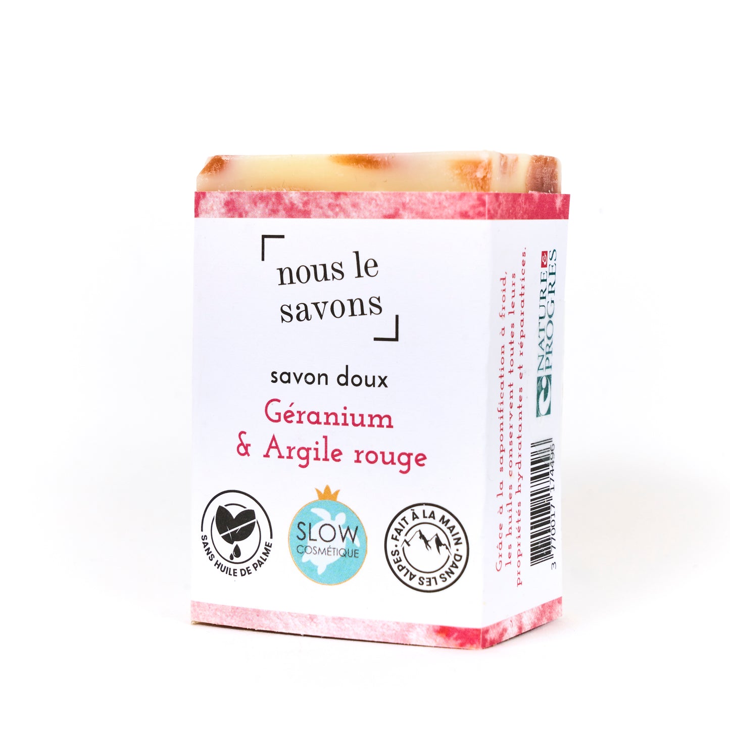 Savon doux Argile rouge & Géranium rosat Bio Fait en France : un nettoyage naturel et doux pour votre peau
